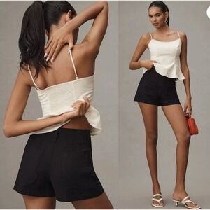 Maeve Anthropologie Colette Magic Fabric High Rise Shorts Black Linen Size 25